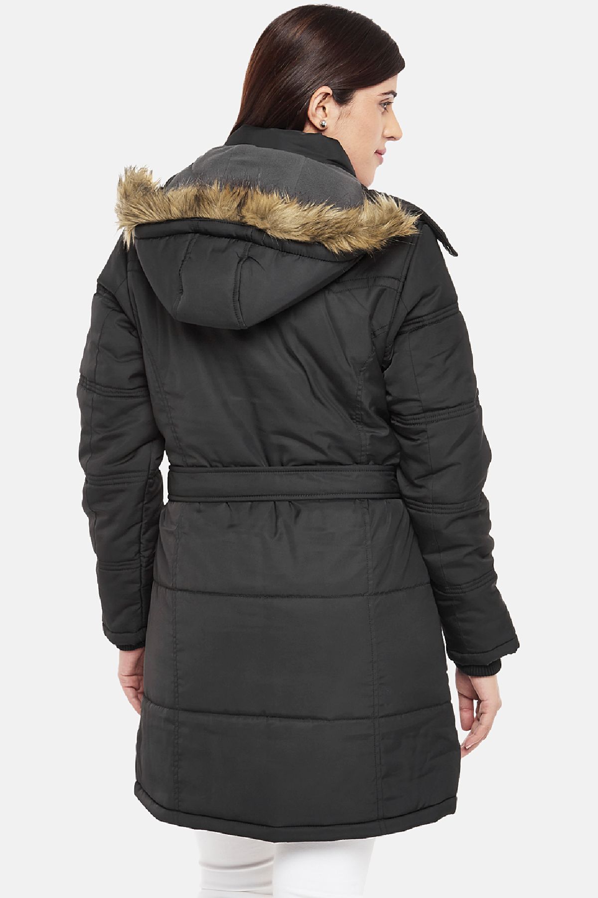 Black Fleece Lined Hooded Parka Jacket | Women